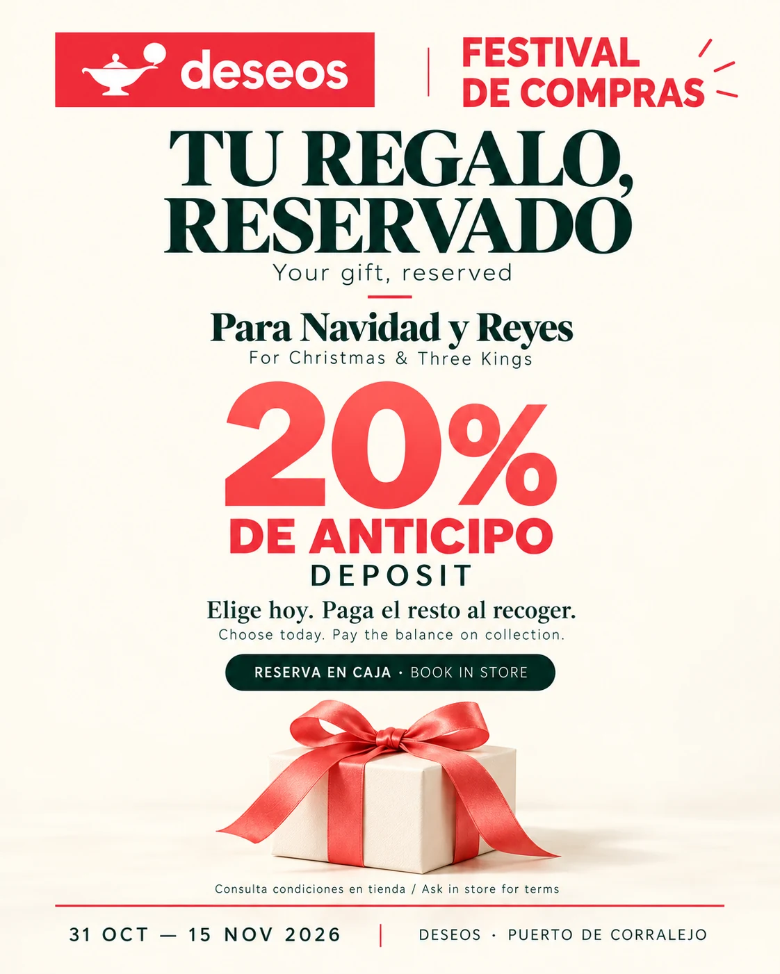 Reserva de regalos para Navidad y Reyes con un 20 % de señal